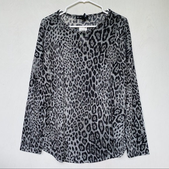 INC International Concepts Tops - INC Shiny Silver & Black Leopard Print Longsleeve Top, NWT, Size L